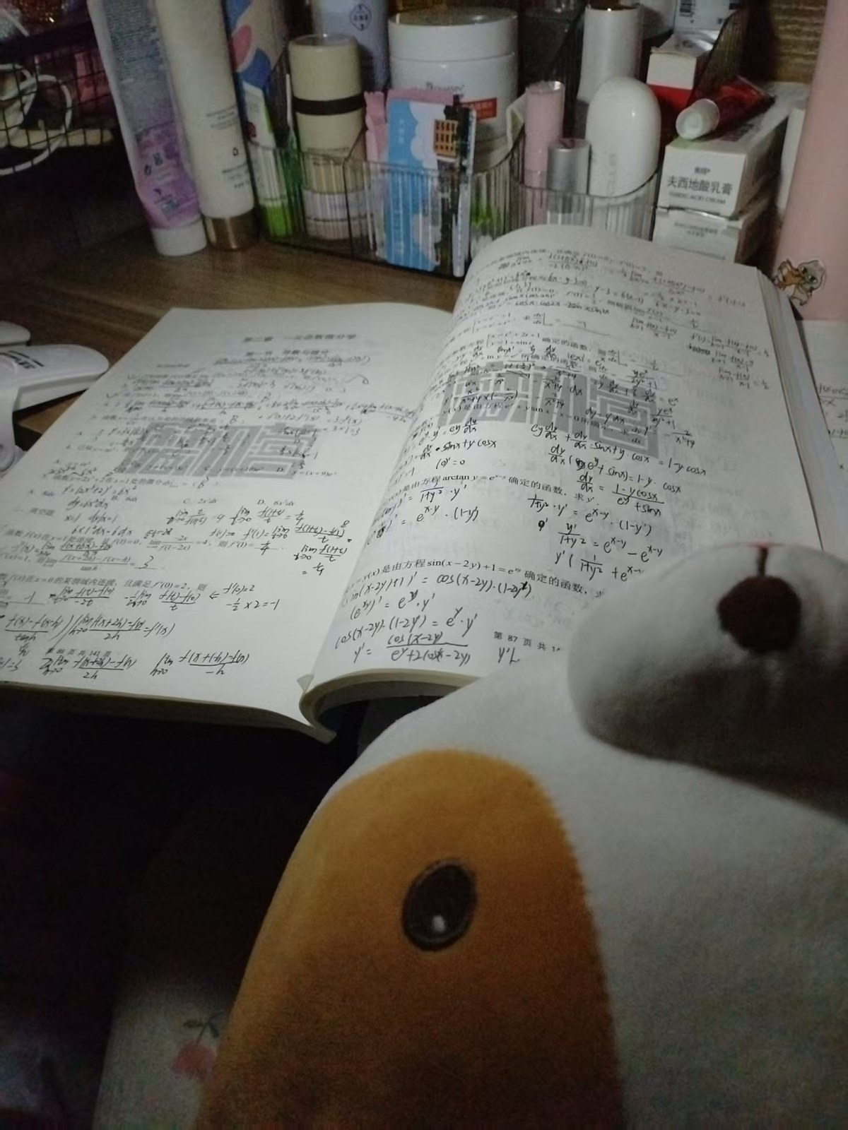小黄玩偶趴在摊开的数学书旁边
